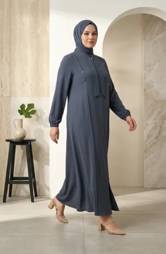 عباية مزينة بسحاب ومقاسات كبيرة 6371-02 رمادي داكن 6371-02
