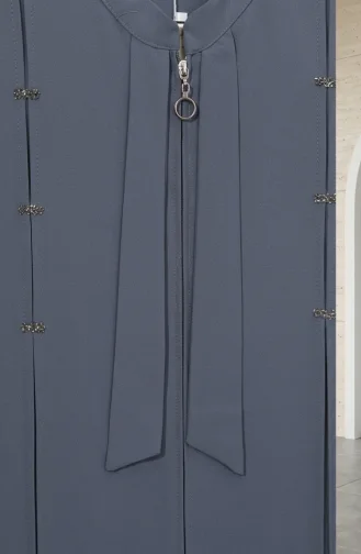 عباية مزينة بسحاب ومقاسات كبيرة 6371-02 رمادي داكن 6371-02