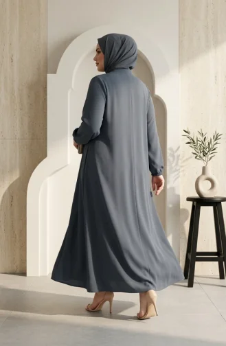عباية مزينة بسحاب ومقاسات كبيرة 6371-02 رمادي داكن 6371-02