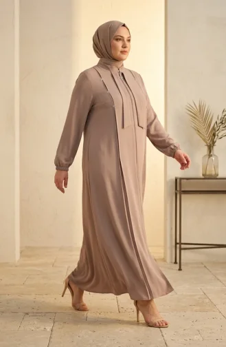 عباية مزينة بسحاب بمقاسات كبيرة 6371-03 بيج 6371-03