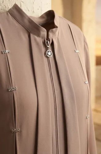 عباية مزينة بسحاب بمقاسات كبيرة 6371-03 بيج 6371-03