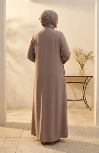 عباية مزينة بسحاب بمقاسات كبيرة 6371-03 بيج 6371-03