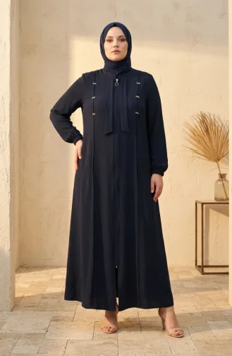 عباية مزينة بسحاب ومقاسات كبيرة 6371-04، لون كحلي 6371-04