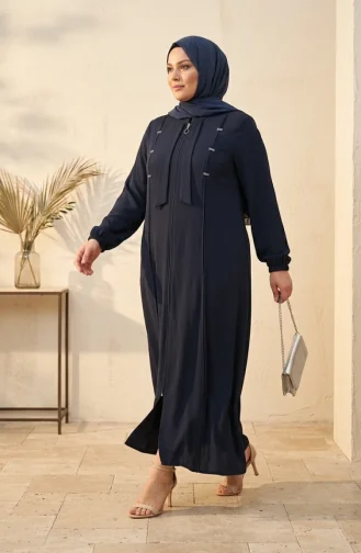 عباية مزينة بسحاب ومقاسات كبيرة 6371-04، لون كحلي 6371-04