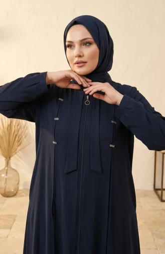 عباية مزينة بسحاب ومقاسات كبيرة 6371-04، لون كحلي 6371-04
