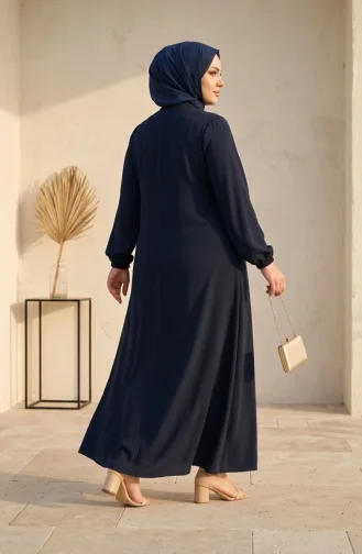 عباية مزينة بسحاب ومقاسات كبيرة 6371-04، لون كحلي 6371-04