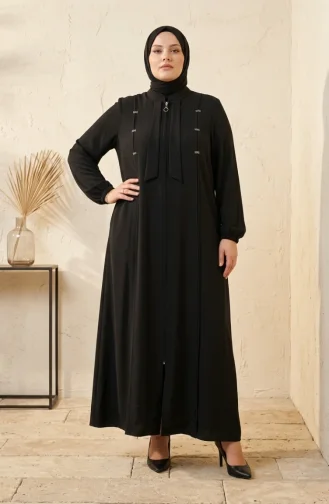 Plus Size Abaya Met Steendetails En Ritssluiting 6371-05 Zwart 6371-05