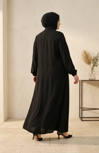 Plus Size Abaya Met Steendetails En Ritssluiting 6371-05 Zwart 6371-05