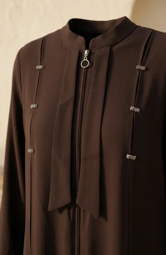 Plus Size Abaya Met Versierde Ritssluiting En Steentjes 6371-06 Bruin 6371-06