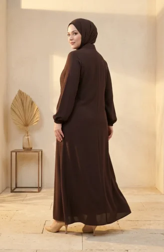 Plus Size Abaya Met Versierde Ritssluiting En Steentjes 6371-06 Bruin 6371-06