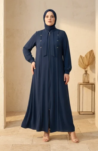 عباية مزينة بسحاب ومقاسات كبيرة مع تفاصيل من الأحجار 6371-07 بترولي 6371-07