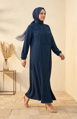 عباية مزينة بسحاب ومقاسات كبيرة مع تفاصيل من الأحجار 6371-07 بترولي 6371-07