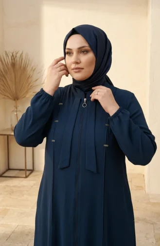 عباية مزينة بسحاب ومقاسات كبيرة مع تفاصيل من الأحجار 6371-07 بترولي 6371-07