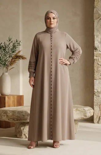 Plus Size Embroidered Rabia Crepe Abaya 6391-01 Mink 6391-01