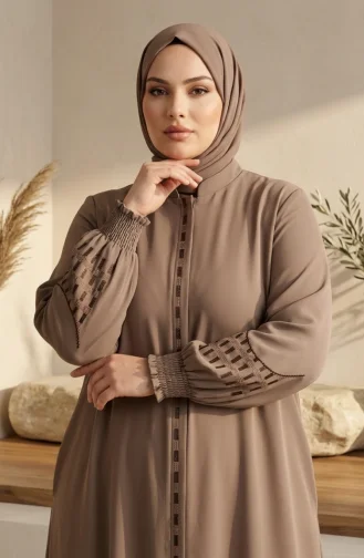 Plus Size Embroidered Rabia Crepe Abaya 6391-01 Mink 6391-01