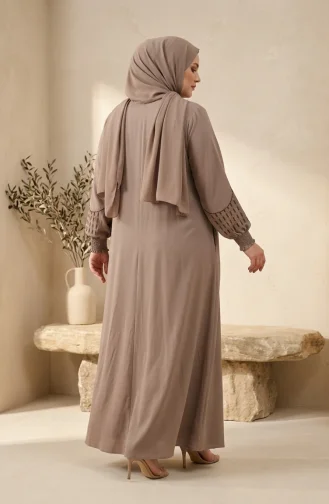 Plus Size Embroidered Rabia Crepe Abaya 6391-01 Mink 6391-01