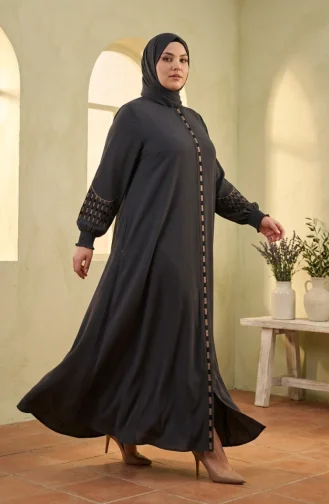 عباية رابيا كريب مطرزة بمقاسات كبيرة 6391-02 رمادي دخاني 6391-02