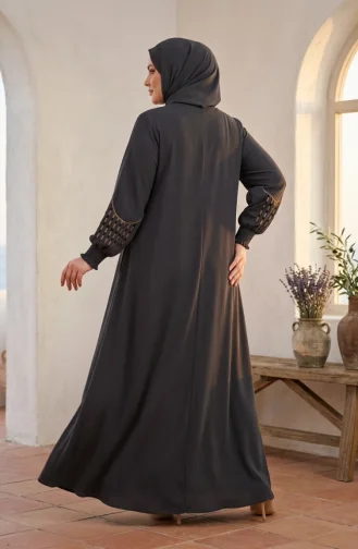 عباية رابيا كريب مطرزة بمقاسات كبيرة 6391-02 رمادي دخاني 6391-02