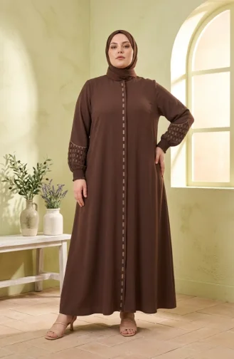 عباية رابيا كريب مطرزة بمقاسات كبيرة، لون بني، رقم الموديل 6391-03 6391-03