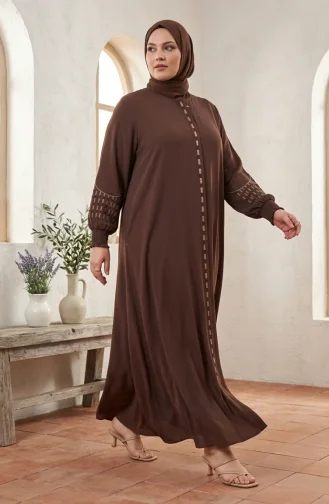 عباية رابيا كريب مطرزة بمقاسات كبيرة، لون بني، رقم الموديل 6391-03 6391-03