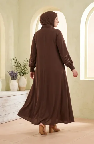عباية رابيا كريب مطرزة بمقاسات كبيرة، لون بني، رقم الموديل 6391-03 6391-03