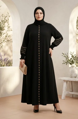 Plus Size Embroidered Rabia Crepe Abaya 6391-04 Black 6391-04