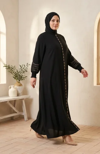Plus Size Embroidered Rabia Crepe Abaya 6391-04 Black 6391-04
