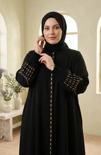 Plus Size Embroidered Rabia Crepe Abaya 6391-04 Black 6391-04