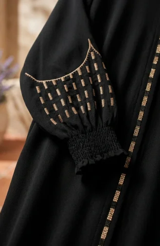 Plus Size Embroidered Rabia Crepe Abaya 6391-04 Black 6391-04