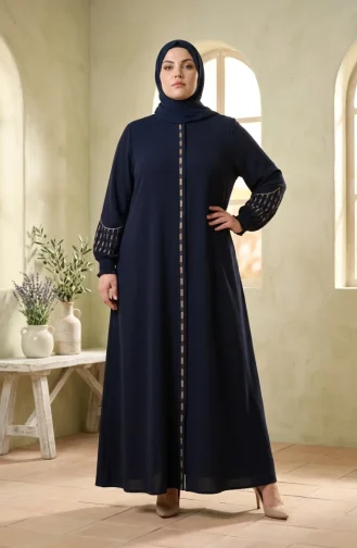 عباية رابيا كريب مطرزة بمقاسات كبيرة، لون كحلي، رقم الموديل 6391-05 6391-05
