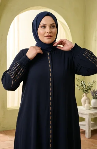 عباية رابيا كريب مطرزة بمقاسات كبيرة، لون كحلي، رقم الموديل 6391-05 6391-05