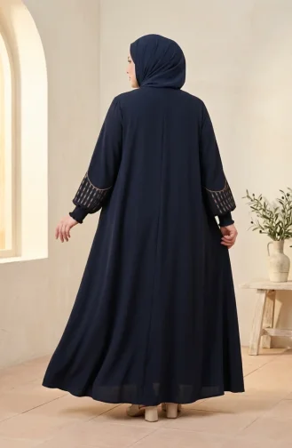 عباية رابيا كريب مطرزة بمقاسات كبيرة، لون كحلي، رقم الموديل 6391-05 6391-05