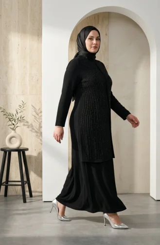 Plus Size Versierde Hijab Avondjurk 6357-01 Zwart 6357-01