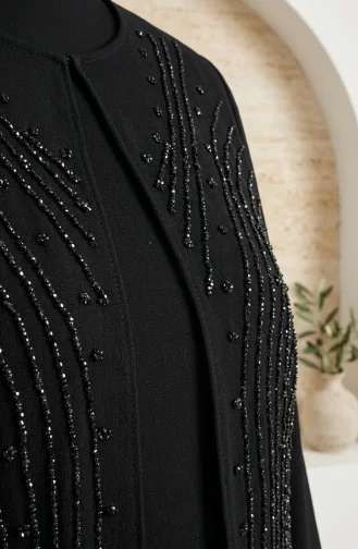 Plus Size Versierde Hijab Avondjurk 6357-01 Zwart 6357-01