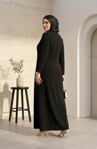 Plus Size Versierde Hijab Avondjurk 6357-01 Zwart 6357-01