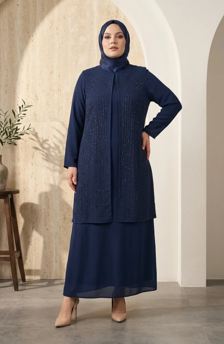 Robe De Soirée Hijab Ornée Grande Taille 6357-02 Parliament 6357-02