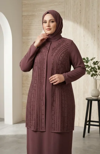 Plus Size Versierde Hijab Avondjurk 6357-03 Roze 6357-03