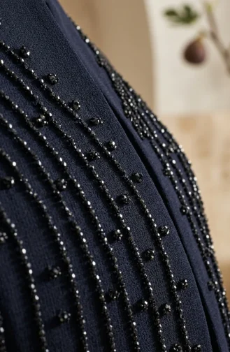 Robe De Soirée Hijab Ornée Grande Taille 6357-04 Bleu Marine 6357-04