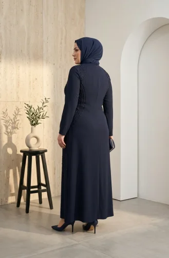 Robe De Soirée Hijab Ornée Grande Taille 6357-04 Bleu Marine 6357-04