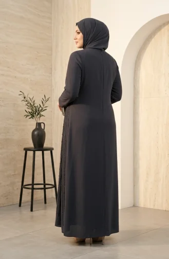 Plus Size Embellished Hijab Evening Dress 6357-05 Grey 6357-05