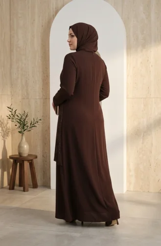 Plus Size Versierde Hijab Avondjurk 6357-06 Bruin 6357-06