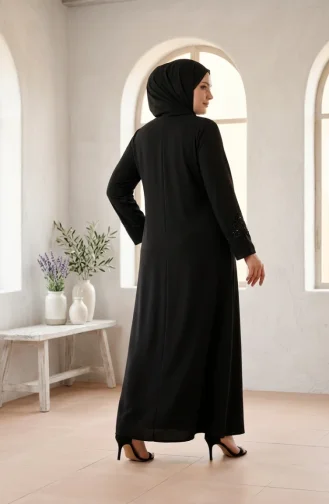 Robe De Soirée Suzanna En Crêpe Brodée Grande Taille Avec Hijab Intégré Noire Réf. 6370-01 6370-01