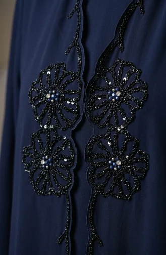 Robe De Soirée Suzanna En Crêpe Brodée Grande Taille Avec Hijab Réf. 6370-03 Bleu Marine 6370-03