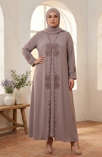 Robe De Soirée Hijab Suzanna En Crêpe Brodée Grande Taille 6370-04 Vison 6370-04