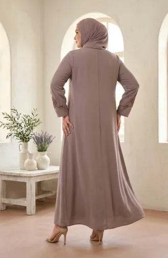 Robe De Soirée Hijab Suzanna En Crêpe Brodée Grande Taille 6370-04 Vison 6370-04