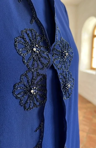 Robe De Soirée Suzanna En Crêpe Brodée Grande Taille Avec Hijab Réf. 6370-05 Bleu Marine 6370-05