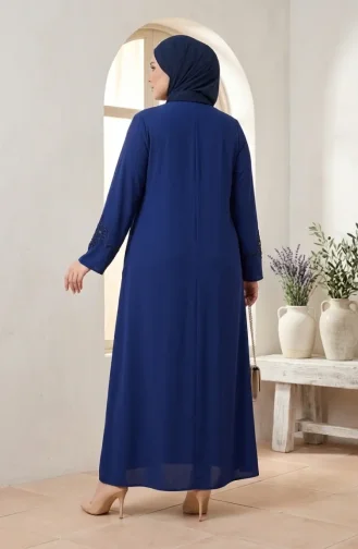 Robe De Soirée Suzanna En Crêpe Brodée Grande Taille Avec Hijab Réf. 6370-05 Bleu Marine 6370-05