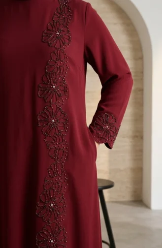 Robe De Soirée Grande Taille Avec Hijab Perlé Couleur Bordeaux Réf. 6383-02 6383-02