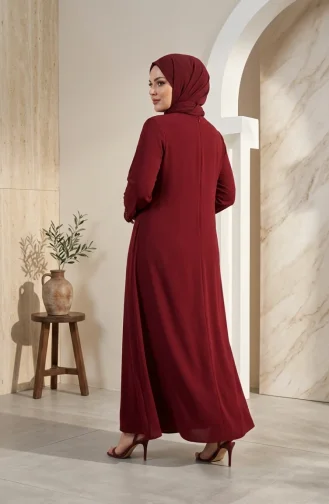 Robe De Soirée Grande Taille Avec Hijab Perlé Couleur Bordeaux Réf. 6383-02 6383-02