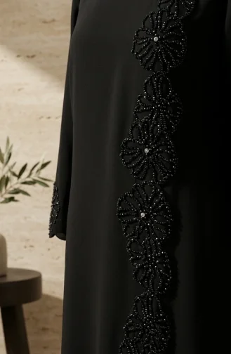 Robe De Soirée Hijab à Perles Grande Taille 6383-03 Noir 6383-03